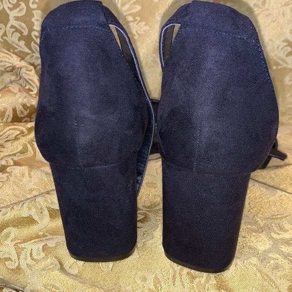 Black open toe ankle strap suede shoes 3 inch block heel for comfort size S 9 - Picture 8 of 8